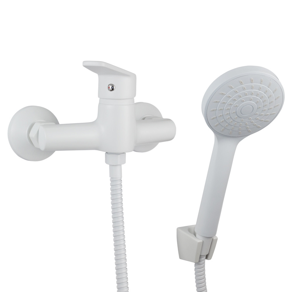 Змішувач для душу, душової кабіни (шланг 1,5 м, лійка, кронштейн, білий колір) ТМ AQUATICA, фото 1