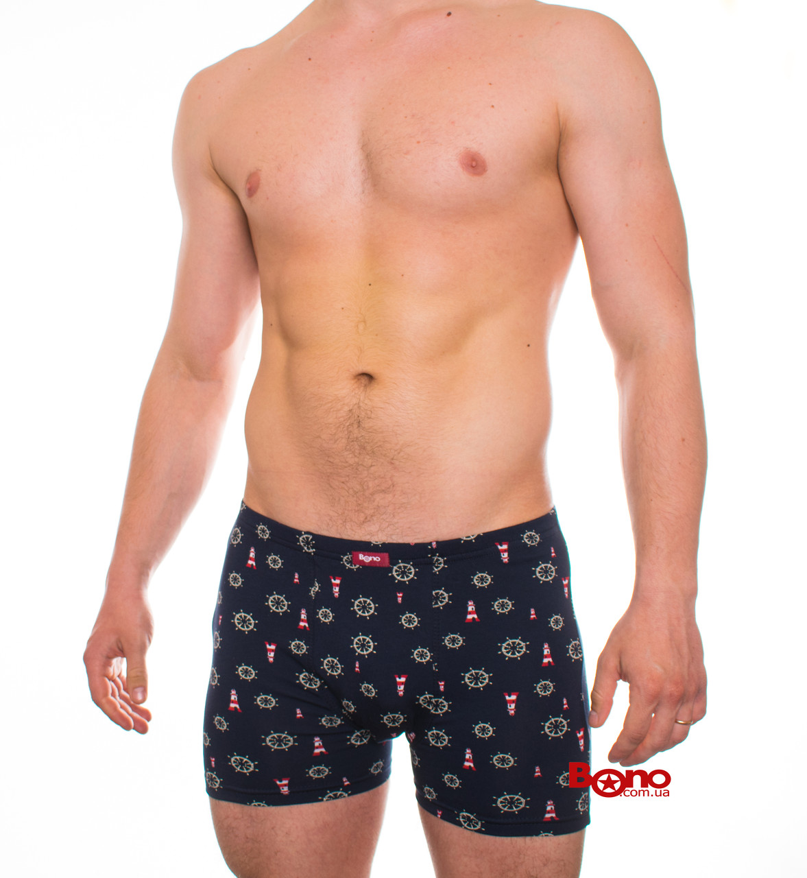 Bono чоловічі труси шорти боксери 950353 чорні принт Маяк + Штурвал, фото 1