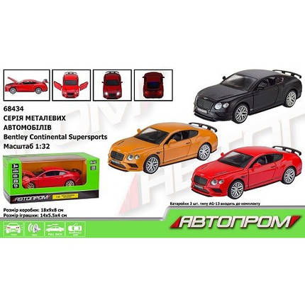 АВТОПРОМ Машина метал 68434 1:32 Bentley Continental GT Supersports світ.відч.двері к.18х9х8см, фото 1