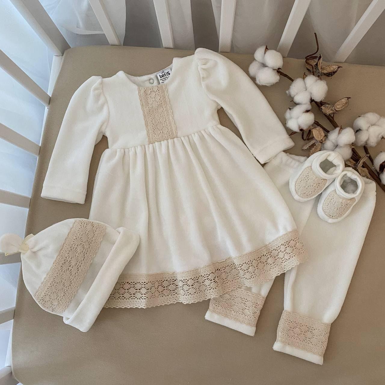 Костюм для хрещення "Аріна-3" велюр зріст 68 см (3 – 6 місяців) Betis Молочний, фото 1