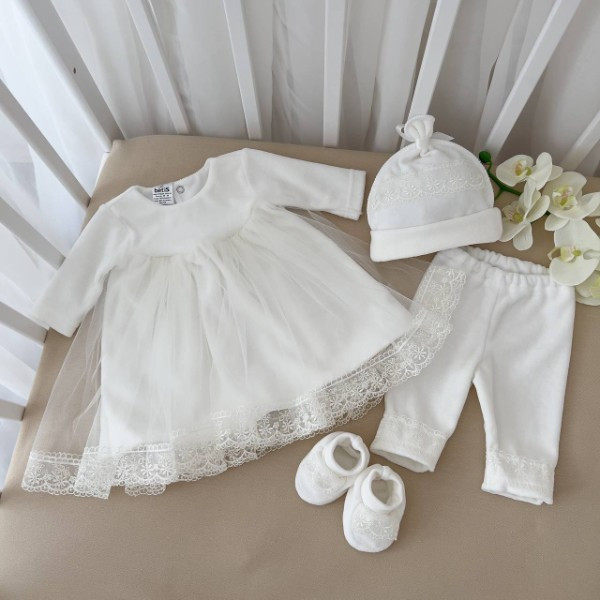 Костюм для хрещення "Чарівна світлинка-3 В" велюр зріст 50 см (0 – 1 місяць) Betis Молочний, фото 1