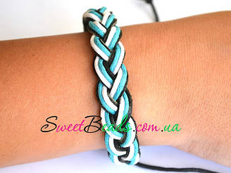 Браслет Шнури косичка, біло-блакитний
