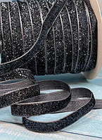 Велюр стрічка з люрекс ниткой 1 см, колір-графіті, 5 метрів, Сірий