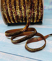 Велюр стрічка з люрекс ниткой 1 см, колір-коричнево-золотий, 5 метрів, Різнокольоровий