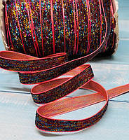 Велюр стрічка з люрекс ниткой 1 см, колір-райдужний мікс (малина), 5 метрів, Різнокольоровий