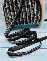 Велюр стрічка з люрекс ниткою 1 см, колір-чорний-срібло, 5 метрів, Різнокольоровий