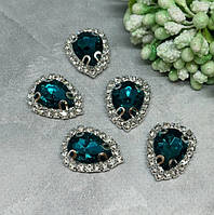 Пришивний камінь у оправі (срібло) 25*20 мм, камінь- бірюзовий, шт, Бірюзовий