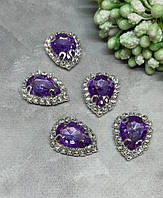 Пришивний камінь у оправі (срібло) 25*20 мм, камінь- бузковий, шт, Бузковий