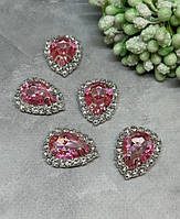 Пришивний камінь у оправі (срібло) 25*20 мм, камінь- рожевий, шт, Рожевий