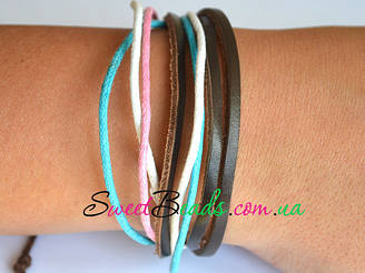 Браслет Шнури мікс, рожево-блакитний