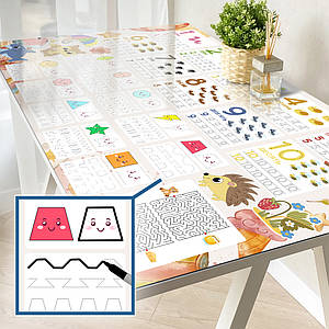Захисне покриття з багаторазовими прописами та зображеннями для розвитку дітей, 60 х 100 см (1,2 мм) МСПБ-D03