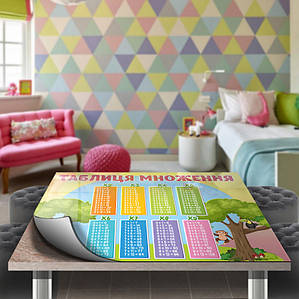 Таблиця множення на захисному покритті, м'яке скло для дитячого столу, 60 х 100 см (1,2 мм)