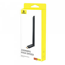 Usb Wi-Fi адаптер модуль для ПК із зовнішньою антеною Baseus FastJoy Series WiFi Adapter 150Mbps Cluster Black, фото 3