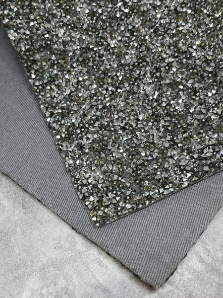 Тканина зі стразами, розмір 21*29 см, колір срібло, лист, Сріблястий, фото 1