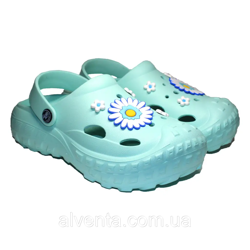 Крокси жіночі цільнолиті Бірюзові (квіти)
