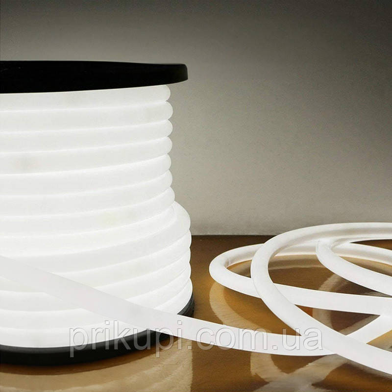 Гнучка неонова стрічка кругла зі світінням на 360 градусів від мережі 220 В Біла, 1 м