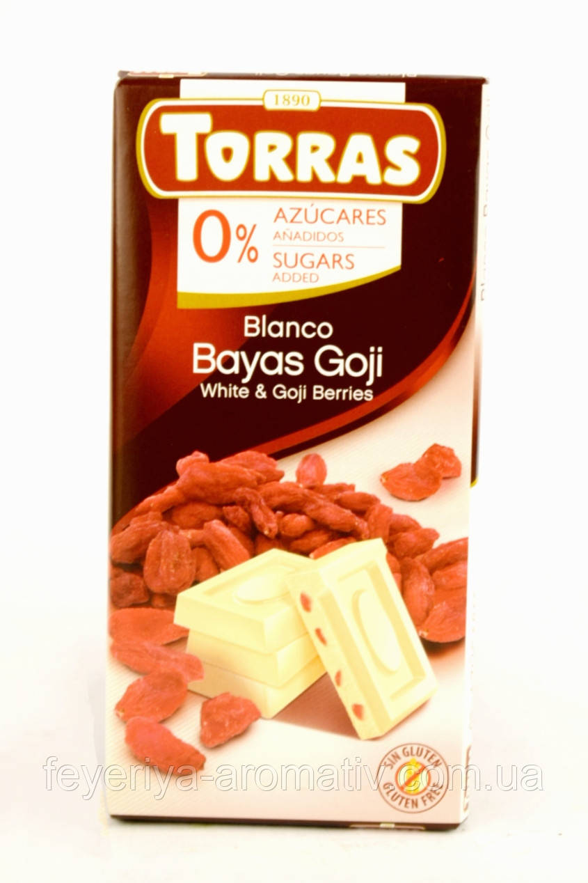 Шоколад білий з ягодами годжі без цукру Torras White&Goji Berries 75г (Іспанія)