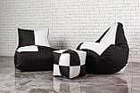 Набір безкаркасних крісло мішків (крісло груша, диван, пуф), чорно-білий, фото 8