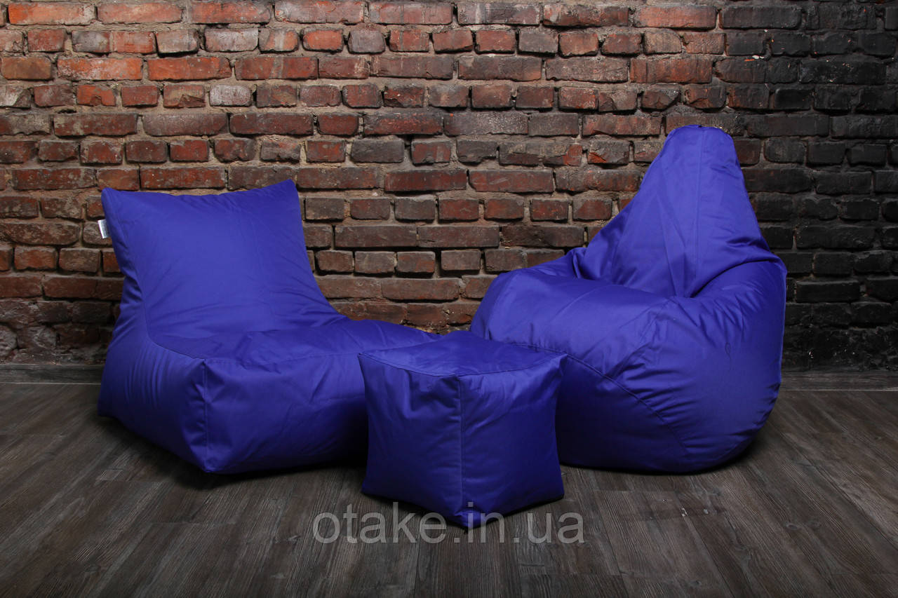 Набір безкаркасних крісло мішків XL (крісло мішок, диван, пуф), синій, фото 1