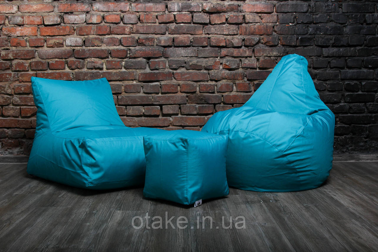 Набір безкаркасних крісло мішків XL (крісло мішок, диван, пуф), бірюзовий, фото 1