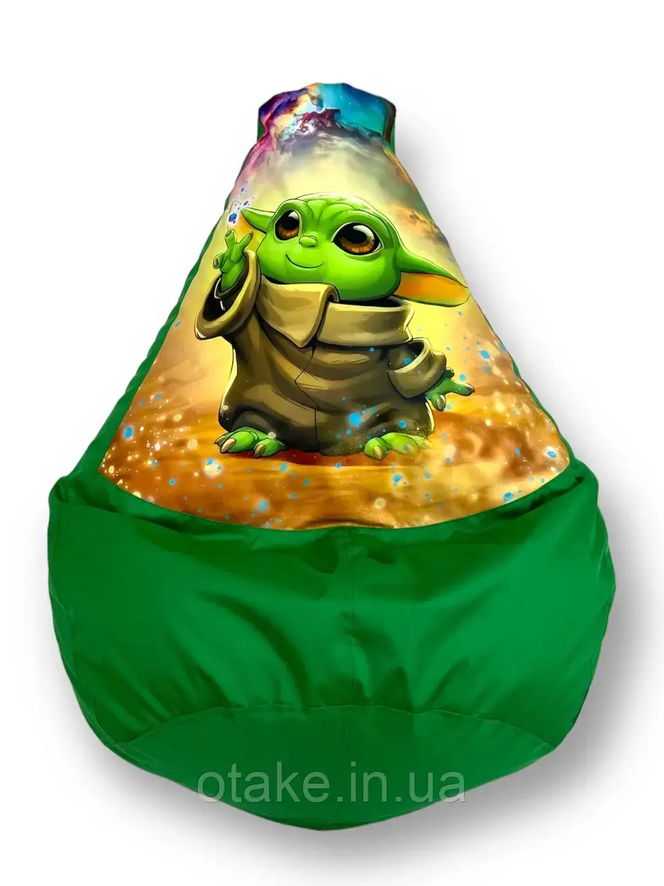 Безкаркасне крісло мішок груша малюк Йода Мандалорець XL 120х75, зелений, фото 1