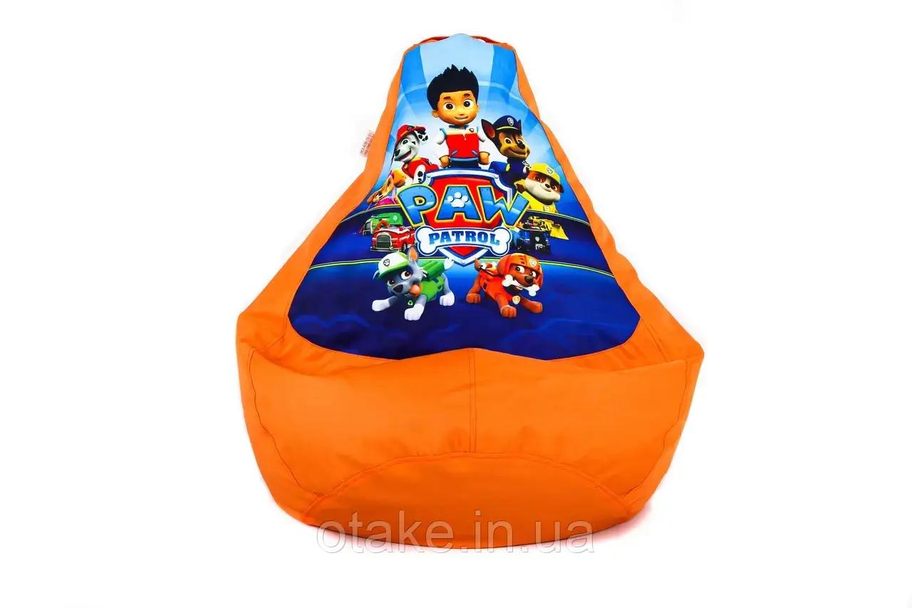 Дитяче безкаркасне крісло мішок груша Paw patrol Щенячий Патруль 90х60, помаранчевий, фото 1
