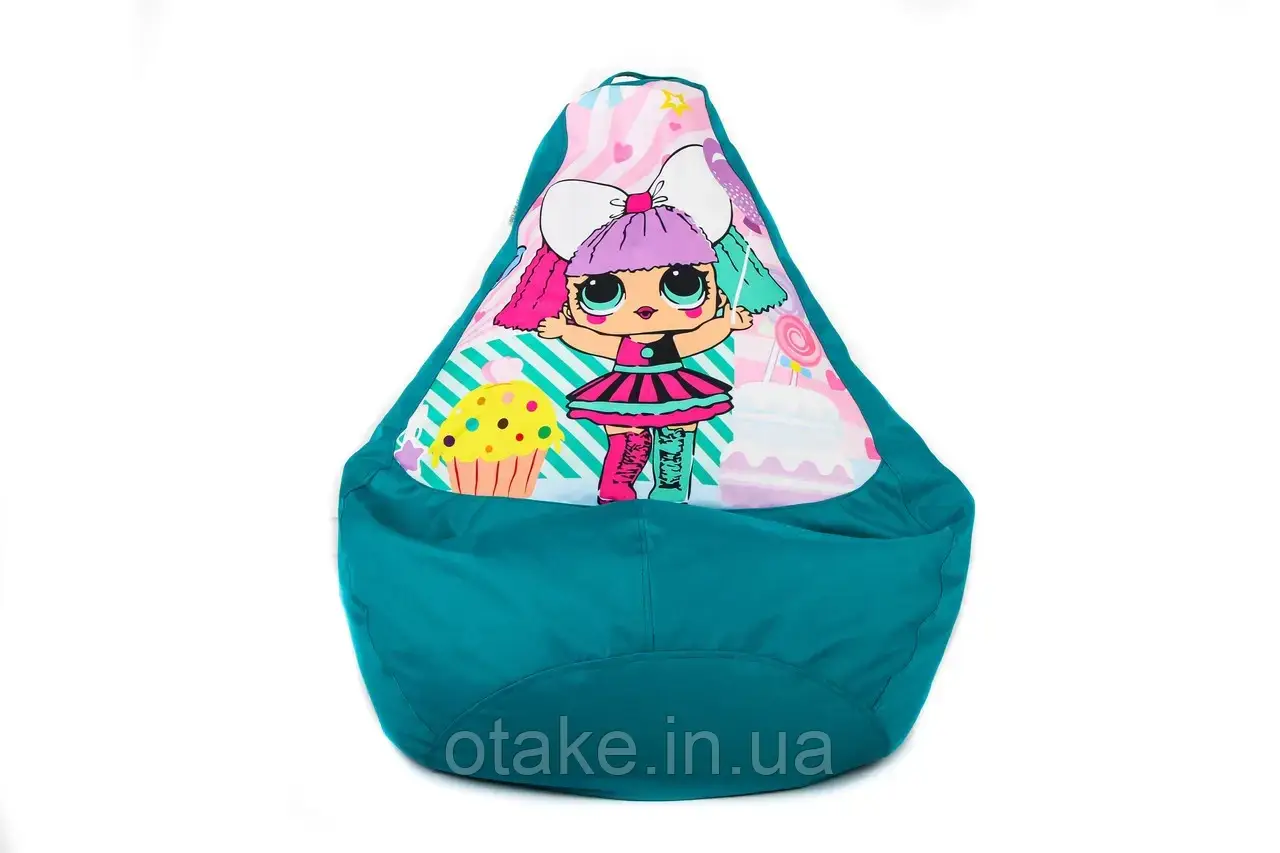 Дитяче безкаркасне крісло мішок L.O.L. ЛОЛ 90х60, бірюзовє, фото 1