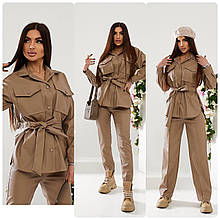 Жіноча сорочка з якісної тканини еко-шкіра з поясом в наборі розміри норма