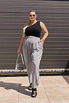 Зручні жіночі штани з якісної та приємної тканини костюмка на поясі резинка розміри великі, фото 3