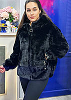 Куртка шубка жіноча чорна зимня з капюшоном Тепла жіноча зимня шуба куртка з капюшоном колір чорний