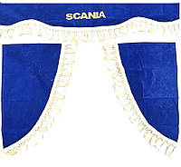 Комплект штор Scania синій (ламбрекен лобового та куточки бокового скла 2 шт)+ штори спального місця