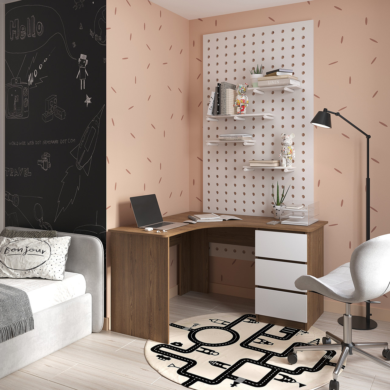 Письмовий Стіл кутовий 750х1200х1300 мм Дуб Родос/Білий, фото 1