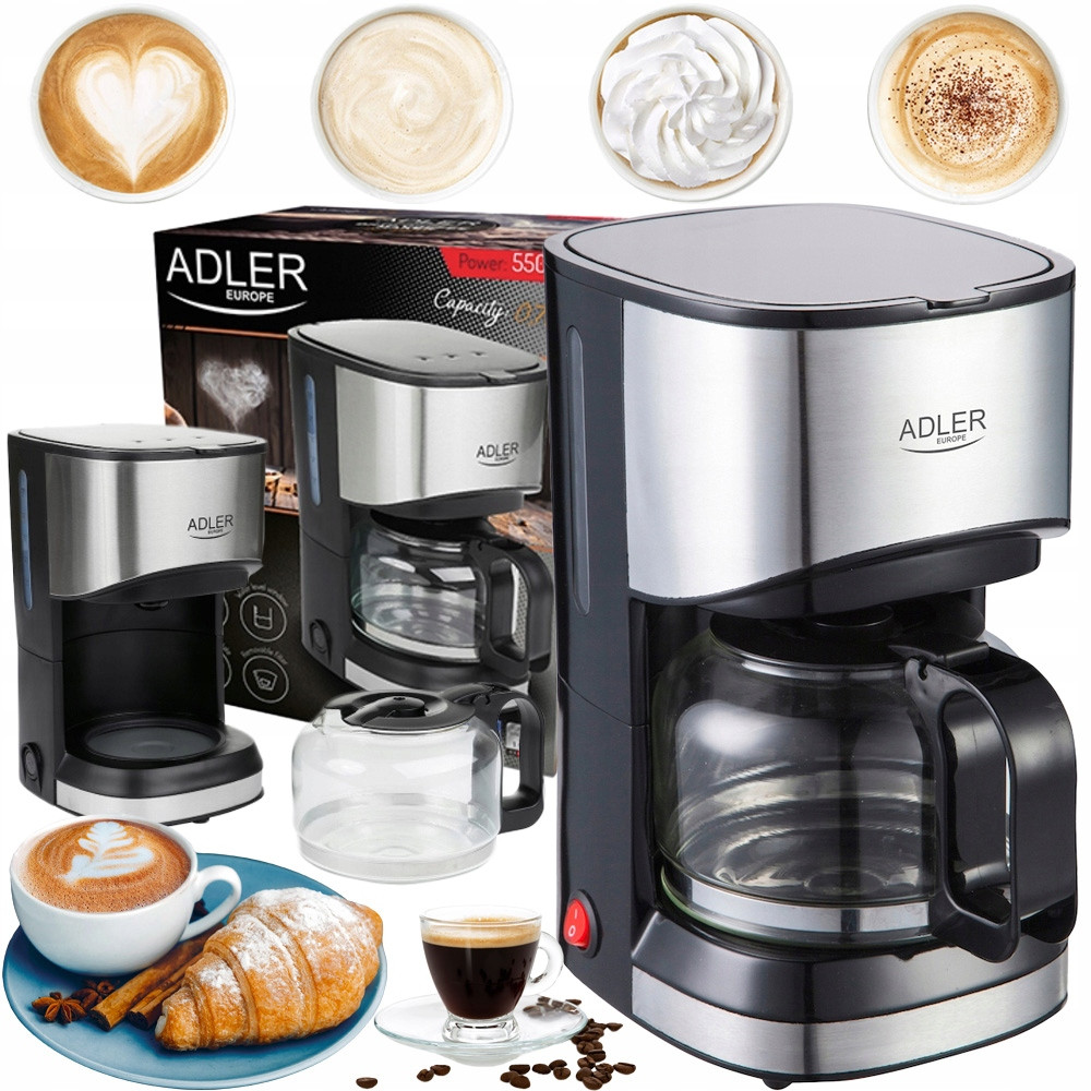 Крапельна кавоварка Adler AD 4407 — 0.7 л, 550 Вт, скляна колба, підігрів