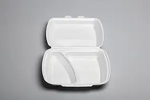 Ланч-бокс зі спіненого полістиролу  390х242х74 мм білий на два відділи