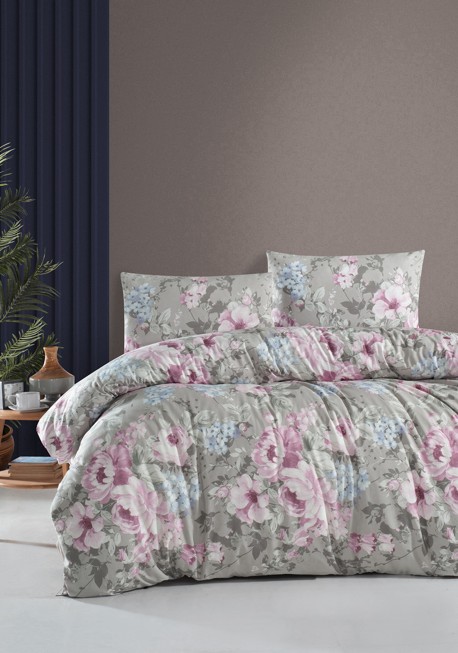 Сімейна Турецька Постільна Білизна First Choice Homesko Davida Grey (Простирадло на резинці), фото 1