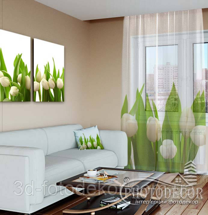 ФотоТюль "Тюльпани", висота - 2,50м, ширина - 1,43м (на карниз 1м), вуаль, шторна тасьма