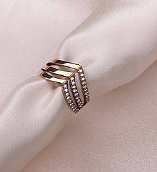 Потрійне кільце міді срібло із позолотою "Поворот"