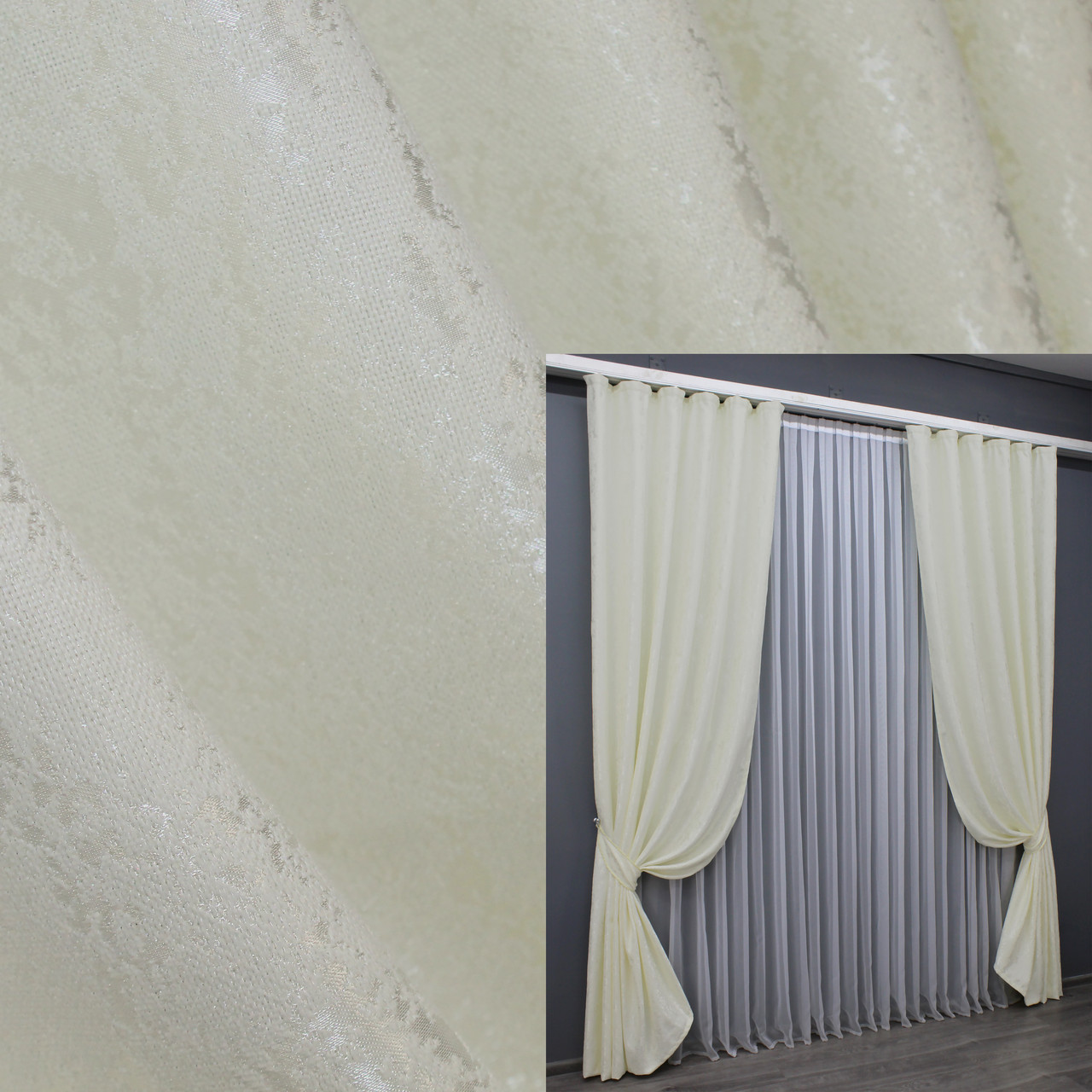 Комплект штор (2шт. 1,5х2,7м.) льон мармур, колекція "Pavliani". Колір кремовий. Код 1172ш 33-0005, фото 1