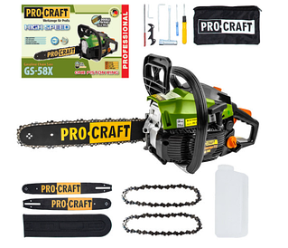 Бензопила ланцюгова PRO-CRAFT GS-58X  (шина+ланцюг 40, шина+ланцюг 35) (Високообертова, однокільцева пила)