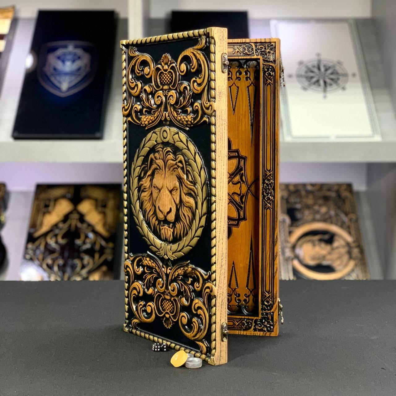 Нарди дерев'яні ручної роботи 46×23см Лев подарункові, фото 1