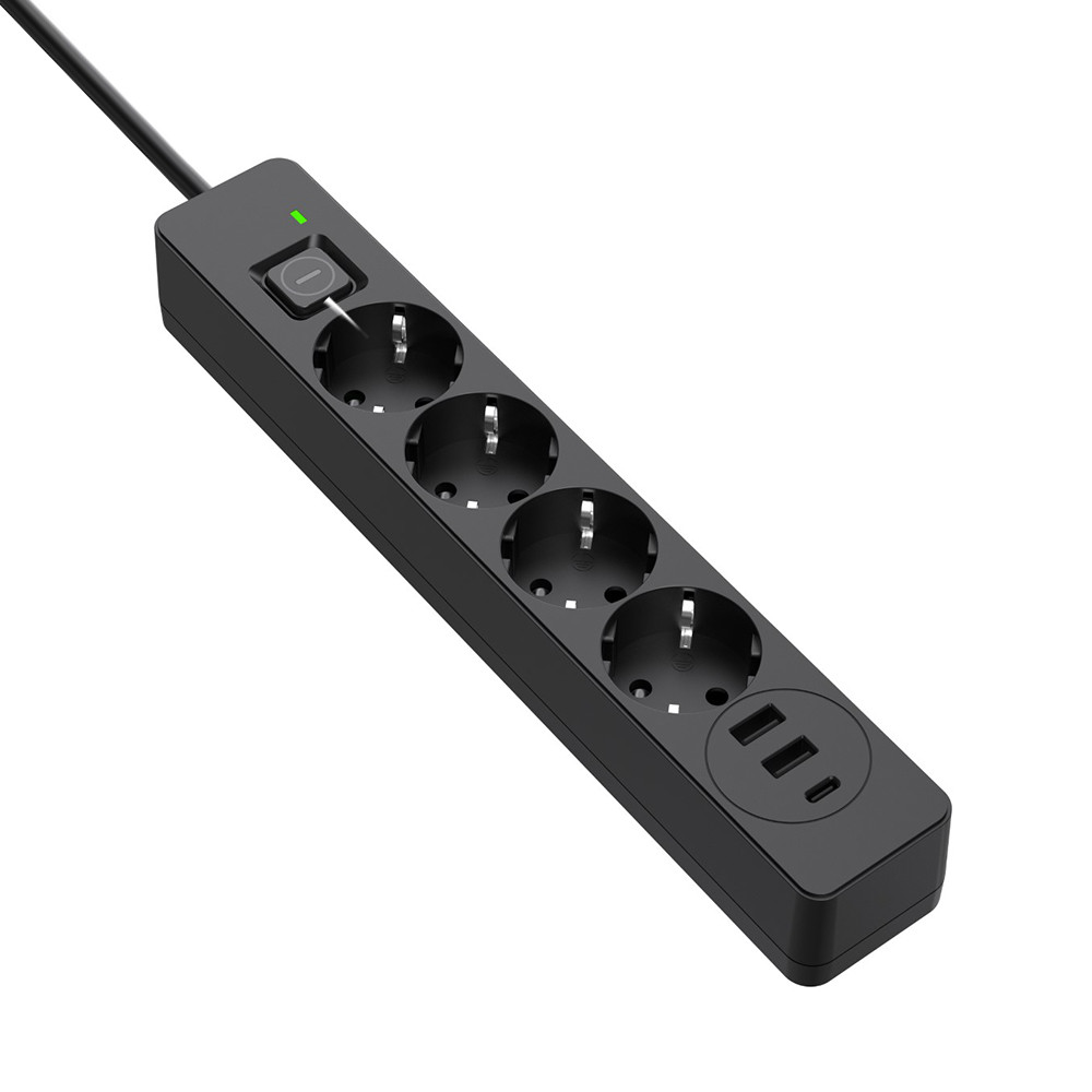 Мережевий фільтр-подовжувач СolorWay 4 розетки/3USB (2USB-A + 1 TYPE-C) Black 2M (CW-CHE432PDB)