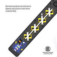 Мережевий фільтр-подовжувач СolorWay 4 розетки/3USB (2USB-A + 1 TYPE-C) Black 2M (CW-CHE432PDB), фото 5