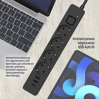 Мережевий фільтр-подовжувач СolorWay 4 розетки/3USB (2USB-A + 1 TYPE-C) Black 2M (CW-CHE432PDB), фото 6