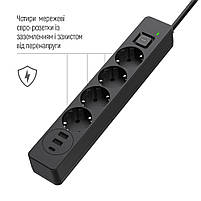 Мережевий фільтр-подовжувач СolorWay 4 розетки/3USB (2USB-A + 1 TYPE-C) Black 2M (CW-CHE432PDB), фото 7