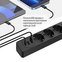 Мережевий фільтр-подовжувач СolorWay 4 розетки/3USB (2USB-A + 1 TYPE-C) Black 2M (CW-CHE432PDB), фото 8