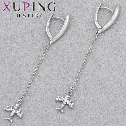 Серьги женские позолота фирма Xuping Jewelry родий английская застёжка самолет с камушками размер 65х10 мм, фото 1