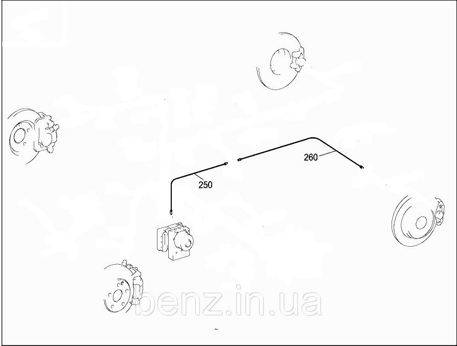 Тормозна трубка від блоку ABS до заднього лівого колеса Mercedes W204 A1234208128, A1234207028