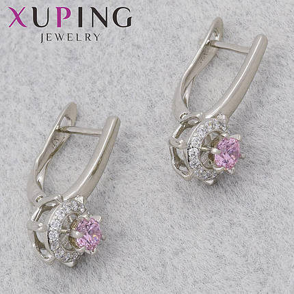 Серьги женские позолота фирма Xuping Jewelry родий английская застёжка с розовым цирконом размер 20х8 мм, фото 1