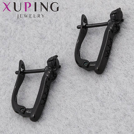 Серьги женские позолота фирма Xuping Jewelry родий английская застёжка с черными стразами размер 18х3 мм, фото 1
