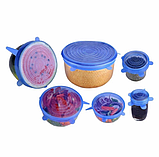 Силіконові кришки для зберігання продуктів 6 штук Набір силіконових багаторазових кришок для зберігання їжі, фото 2